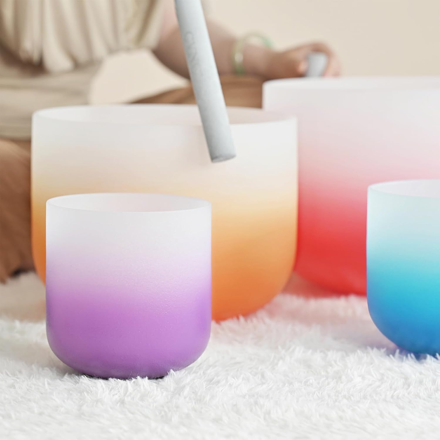 CVNC 432HZ 6-12 Inch Set of 7 Crystal Singing Bowls Aria Gradient | Frosted Quartz Singing Bowls with 2 PCS Carry Case Bag for Sound Healing Yoga and Meditation - Image 3