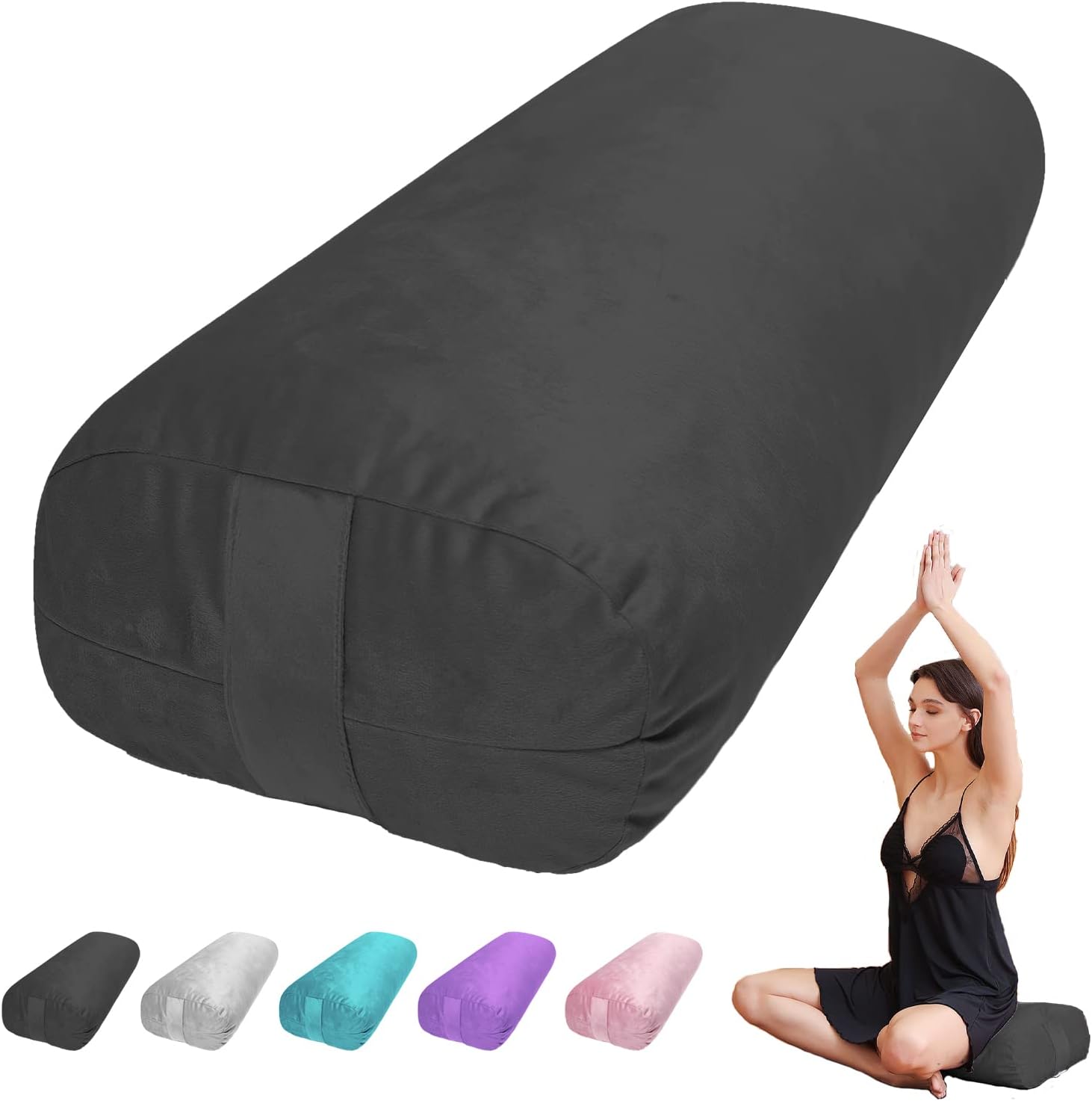 Yoga Bolster Pillow for Restorative & Yin Yoga - Meditation Pillow with Velvet Cover - Rectangular