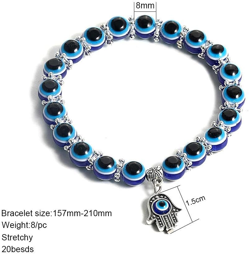 SUMMER LOVE Handmade Evil Eye Jewelry Blue Beaded Charm Stretch Bracelet Evil Eye Bracelet for Women Men Teens - Image 4