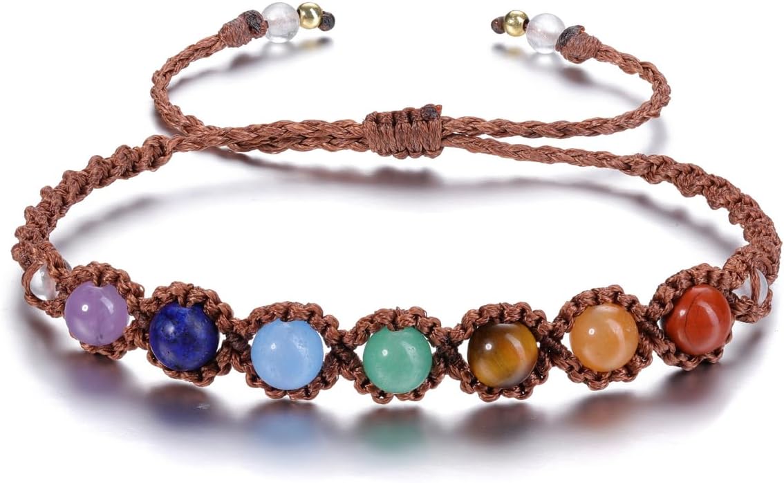 Jovivi 7 Chakras Healing Crystals Bracelet 6mm Natural Gemstone Round Stone Yoga Beads Bracelets Meditation Balance Adjustable Handmade Jewelry Gift for Womens Men