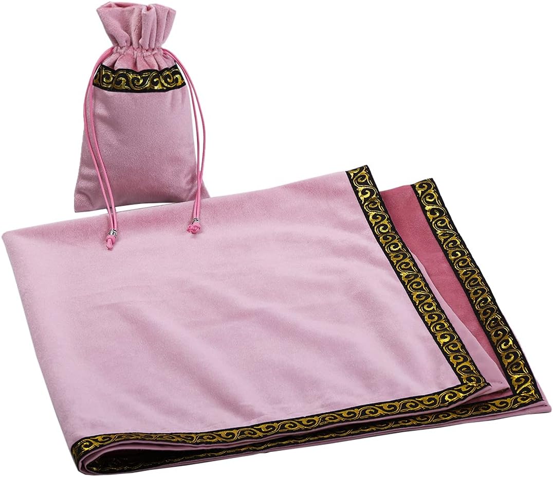 BLESSUME Altar Tarot Table Cloth for Reading Wicca Square Divination Velvet Cloth with Tarot Pouch (Pink 1) - Image 3