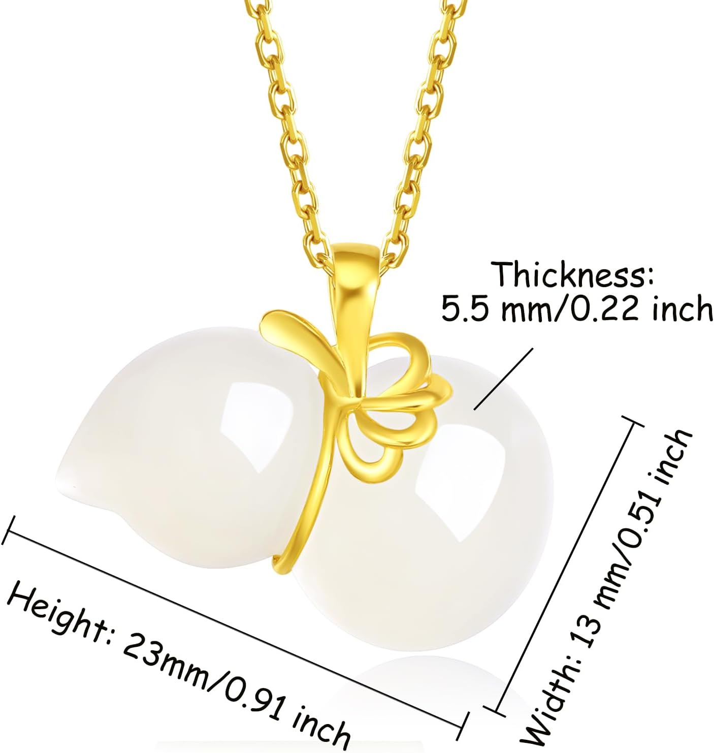 24K Gold Pendant Jade Gourd Charms Good Luck Jewelry Feng Shui Charm Natural White Jadeite Pendants Fortune Hetian Gemstone Wealth Healing Stone Protection Bead Lifetime Solid Gold Gifts for Women Men - Image 2