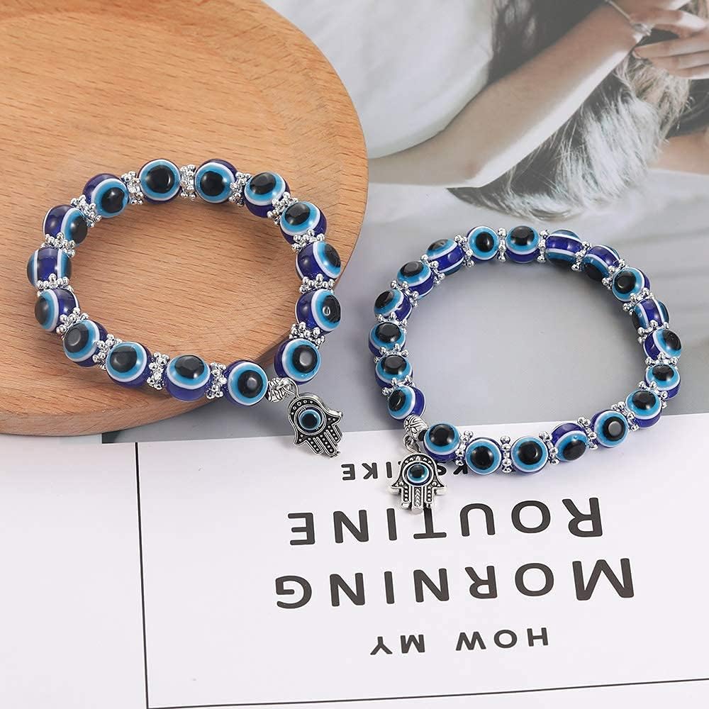 SUMMER LOVE Handmade Evil Eye Jewelry Blue Beaded Charm Stretch Bracelet Evil Eye Bracelet for Women Men Teens - Image 6