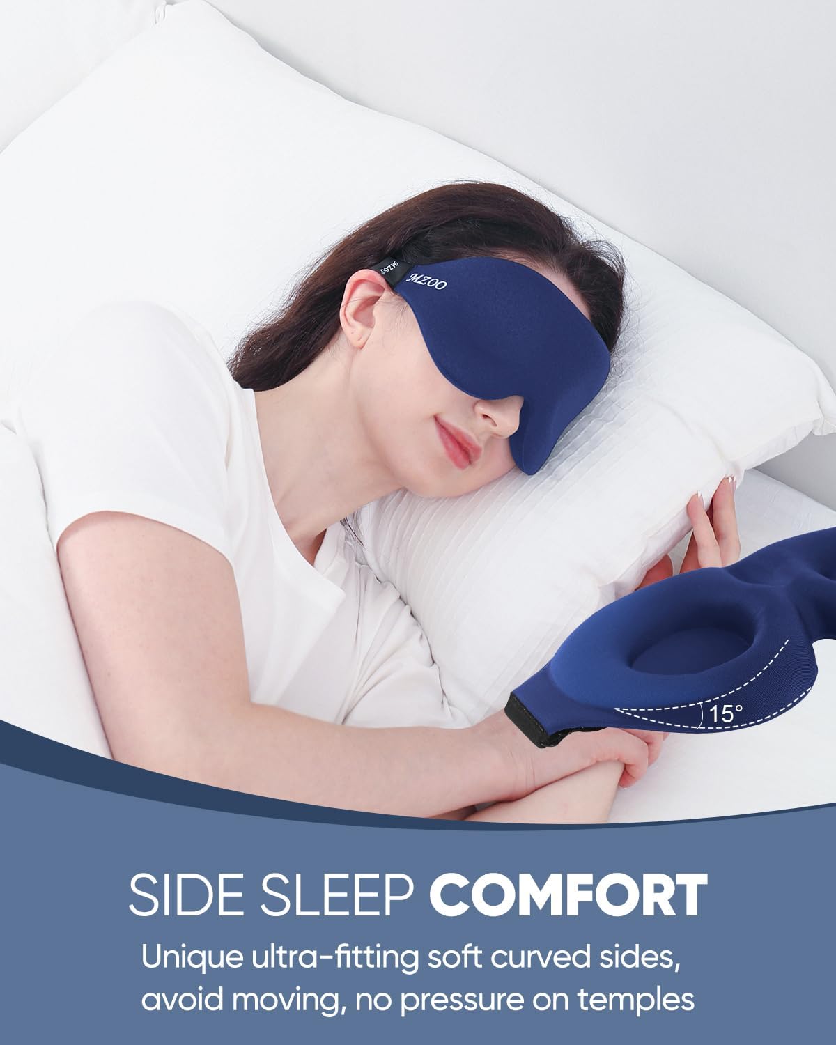 MZOO Luxury Sleep Eye Mask for Side Sleeper Men Women, Zero Eye Pressure 3D Sleeping Mask, Light Blocking Patented Design Night Blindfold, Soft Eye Shade Cover for Travel, Blue - Image 3