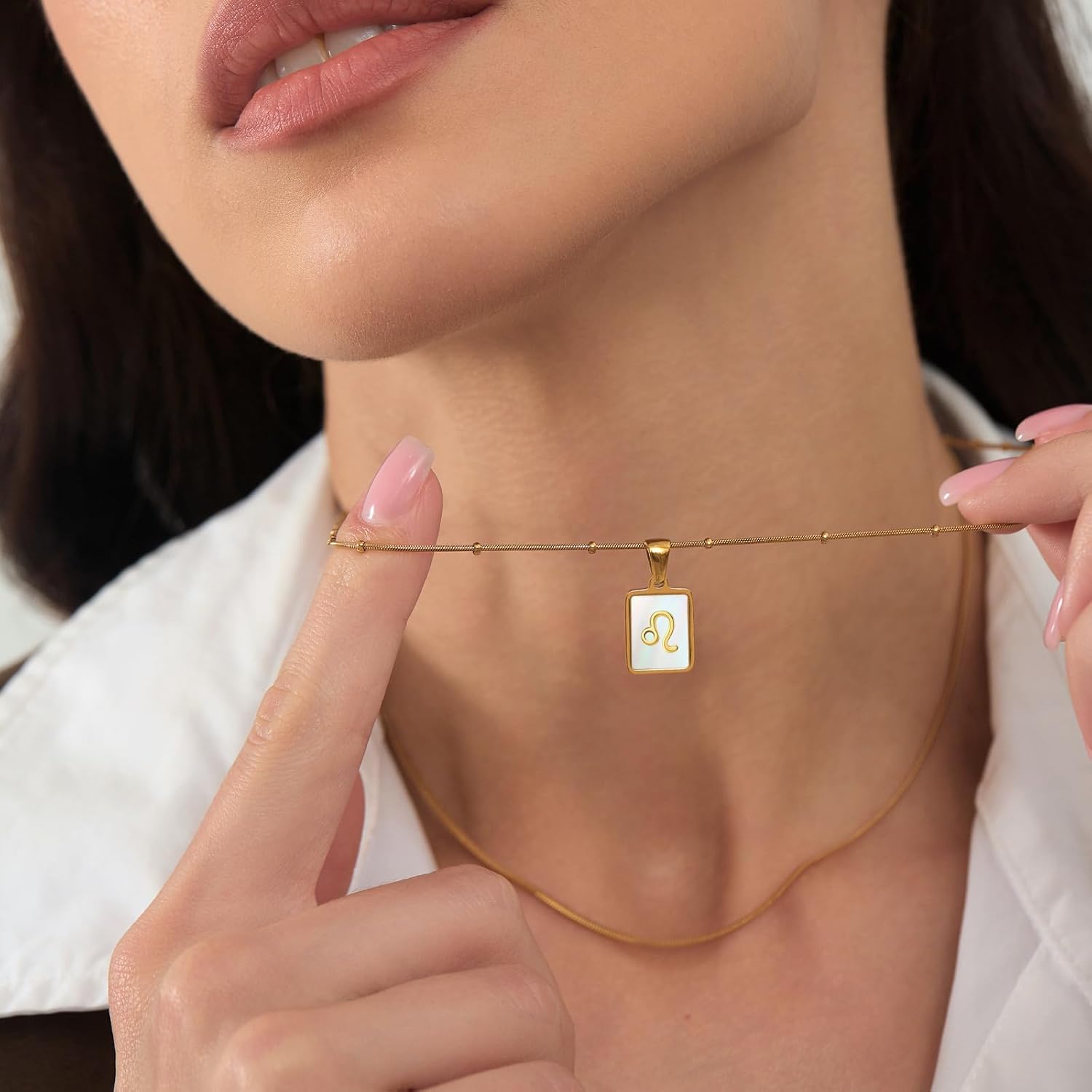 LETFLY Zodiac Natural Shell Layered Gold Necklace for Women, Gold Plated Square Shaped Pendant with Adjustable Layered Snake Chain Birthday Jewelry Gifts for Womens - Image 3