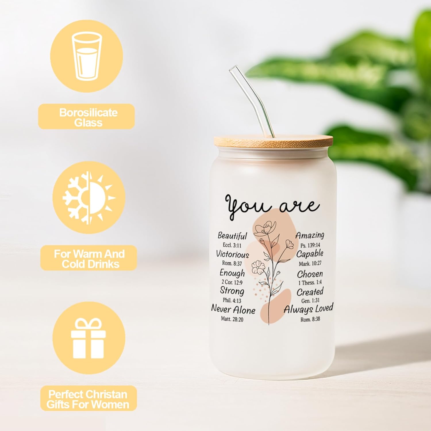 Christian Gifts for Women, Religious Gifts, Inspirational Gift for Women Birthday Unique Catholic Gifts set Bible Accessories Faith Based Gift Glass Cup - Image 2