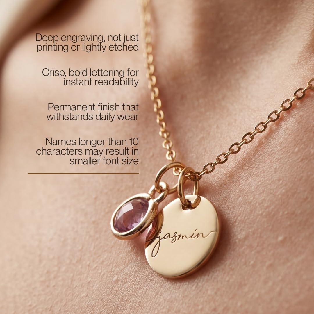 MignonandMignon Personalized Name Necklace with Birthstone | Custom Engraved Gold Pendant for Women | Dainty Tarnish-Free Jewelry Birthday Gift for Mom Grandma - Image 4