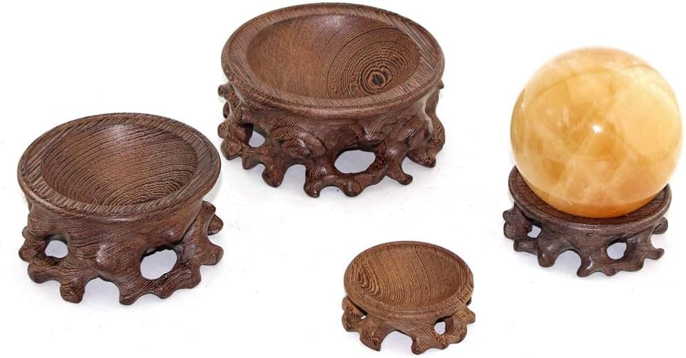 GOLDY&WENDY Oriental Asian Rosewood Crystal Decorative Ball Display Stand Pedestal Stands - Image 4