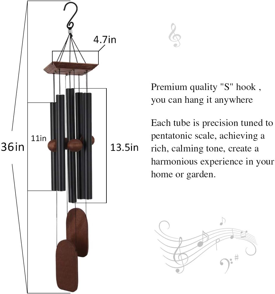 Astarin Wind Chimes Outdoor Deep Tone, Memorial Wind Chimes Outdoor, Gifts for Housewarming/ Mother Day/ Christmas, Outdoor Decor for Patio, Garden, Yard, Home (36 Inch Black Wind Chime) - Image 3
