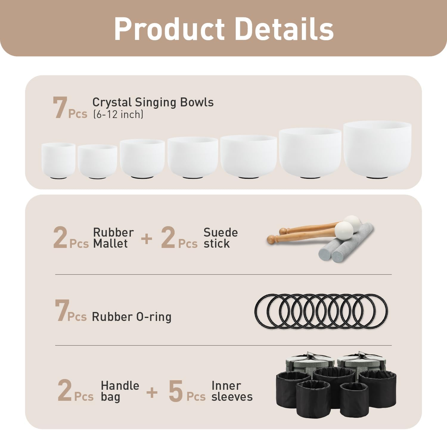 CVNC 432HZ 6-12 Inch Set Of 7 PCS Crystal Singing Bowls Frosted White | Chakra Quartz Sound Bowls for Sound Healing Meditation & Yoga with 2 PCS Travel Carry Case Bag and Mallets - Image 6