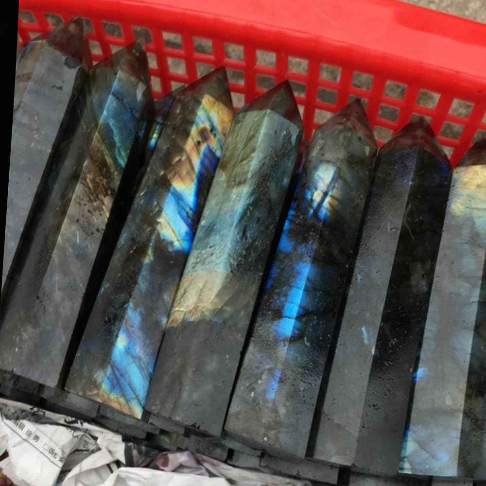 4Pcs 5.9 Inch Natural Crystal Obelisk Tower Set, Polished Hexagonal Point Wand, Obsidian Labradorite Amethyst Tiger's Eye Stone, Reiki Healing Crystal Obelisk Statue, Home Desktop Decor Spiritual Gift - Image 7