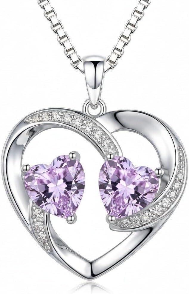 CRMAD Birthstone Necklace for Women Heart Pendant Jewelry Anniversary Birthday Gifts for Women Wife Mom Lady Daughter