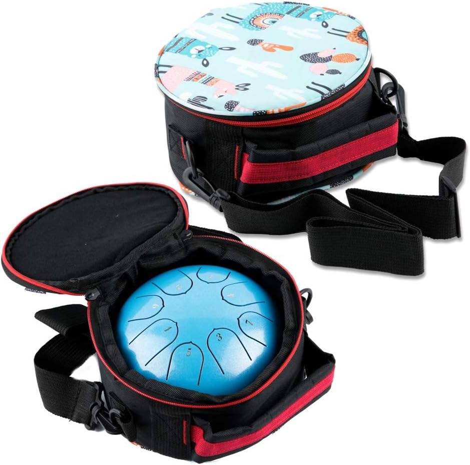 Steel Tongue Drum with Carrying Case: 6 Inch 8 Notes Rain Drum for Outside | Steel Drum with Bag Mallets Music Book Note Stickers for Garden Meditation Yoga Beginner, Key of C, 440Hz, Blue - Image 4