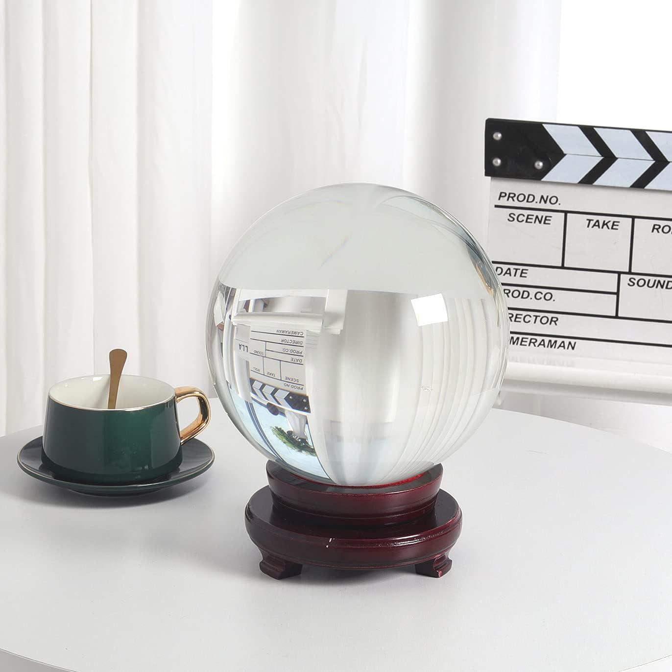 LONGWIN 200mm(8 inch) Huge Clear Divination Crystal Ball Meditation Glass Sphere Free Wooden Stand Home Decoration Ornaments - Image 3