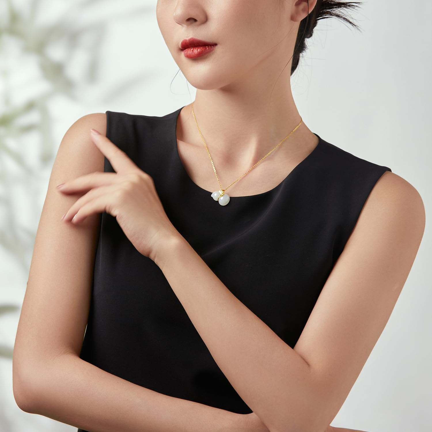 24K Gold Pendant Jade Gourd Charms Good Luck Jewelry Feng Shui Charm Natural White Jadeite Pendants Fortune Hetian Gemstone Wealth Healing Stone Protection Bead Lifetime Solid Gold Gifts for Women Men - Image 3
