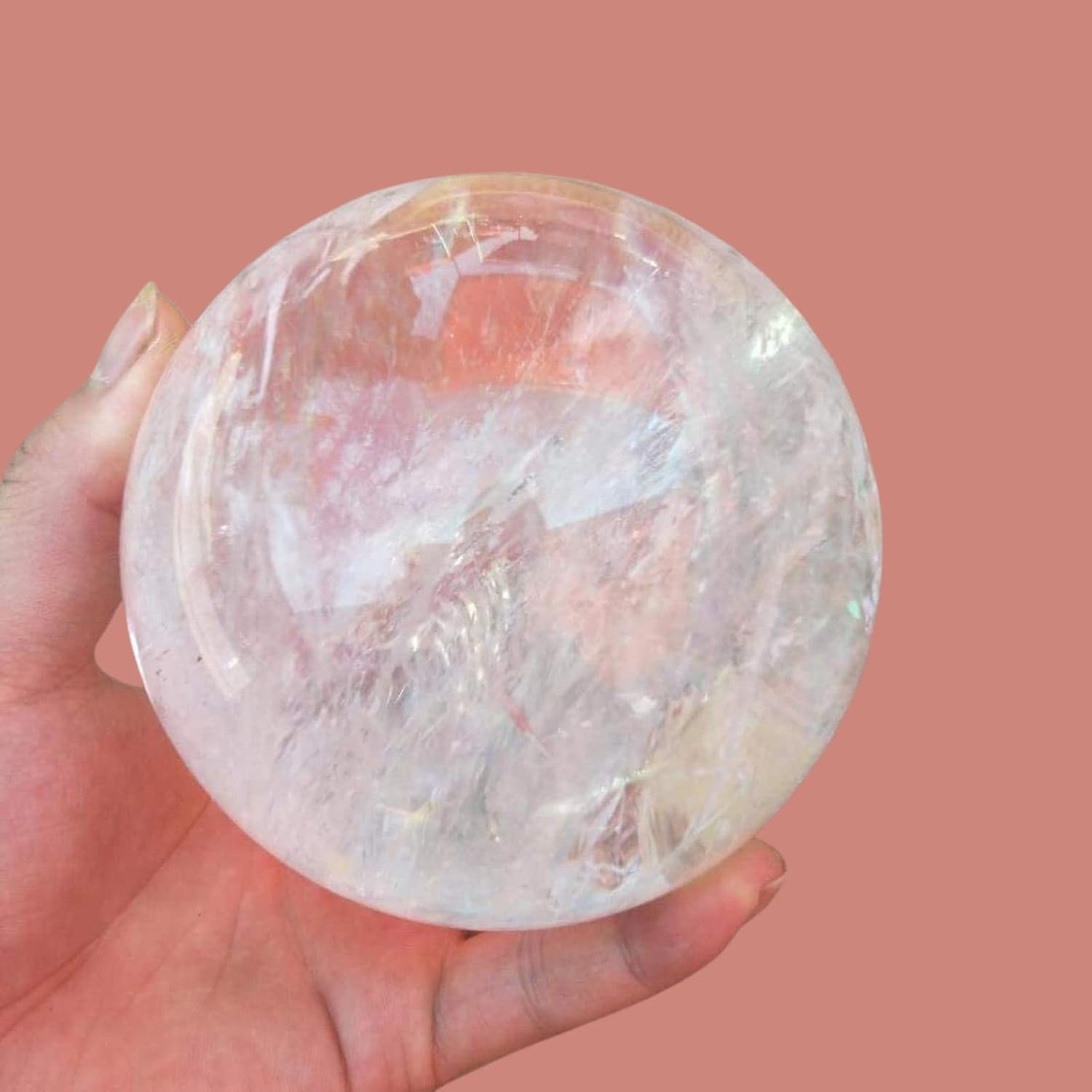 Natural Clear Quartz Crystal Ball,White Crystal Sphere Healing Crystal Ball with Stand Home Decor Prosperous Love Invite Wealth + Pedestal (900g) - Image 5