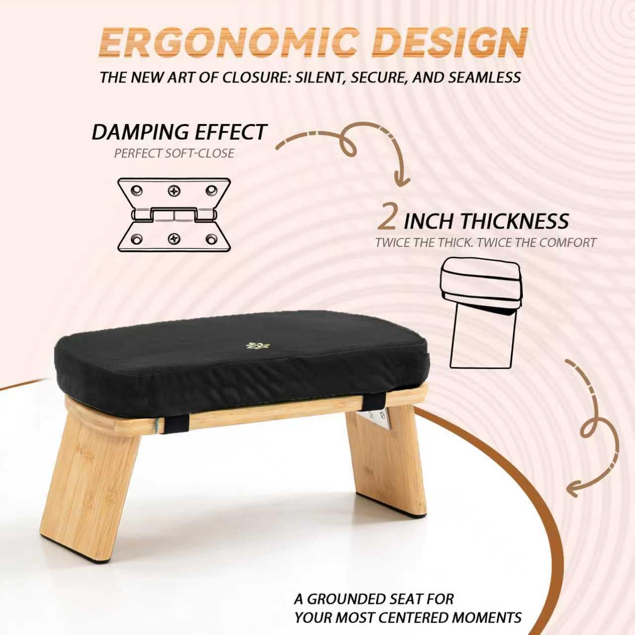 Meditation Bench, Bamboo Meditation Stool, Folding Kneeling Meditation Bench, Seiza Prayer Bench, Prayer Bench with Meditation Cushion, Kneeling Stool(Black-Bag) - Image 5