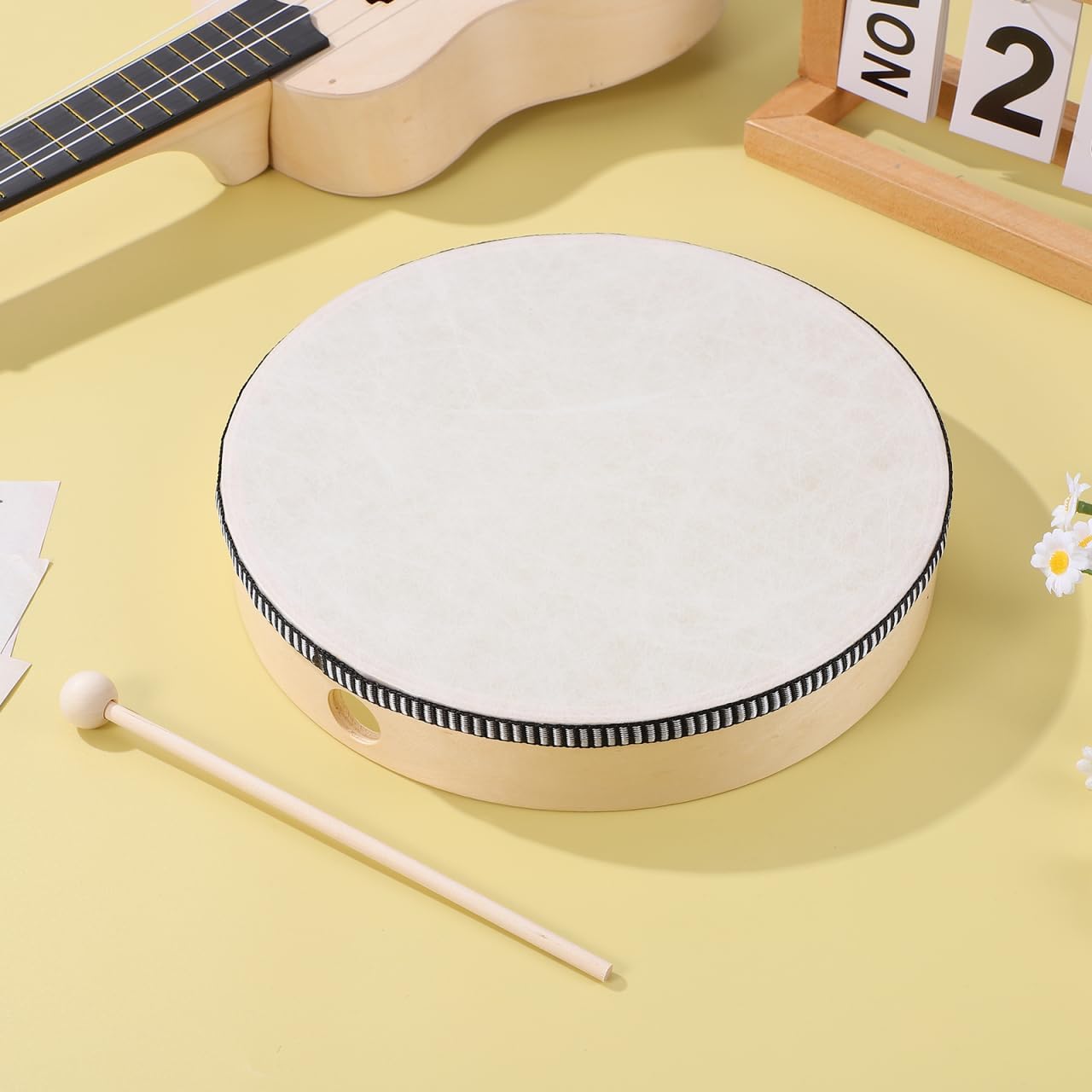 Abaodam Wooden Frame Drum 10 Inch Hand Held Drum with Stick Music Percussion Instrument for Singing Dancing Beginner Practice Party Favors - Image 9