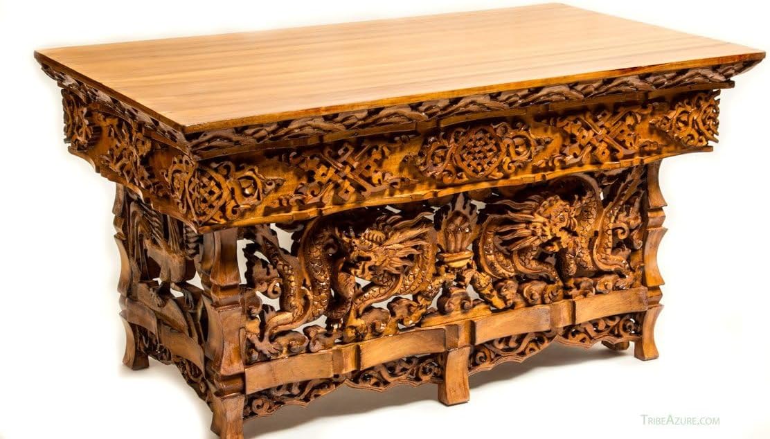 Tribe Azure Fair Trade Small Altar Table, Meditation Table Altar, Small Puja Table, Meditation Altar Wood Wiccan Buddhist, Tea Japanese, Low Side Dragon (Large) - Image 3