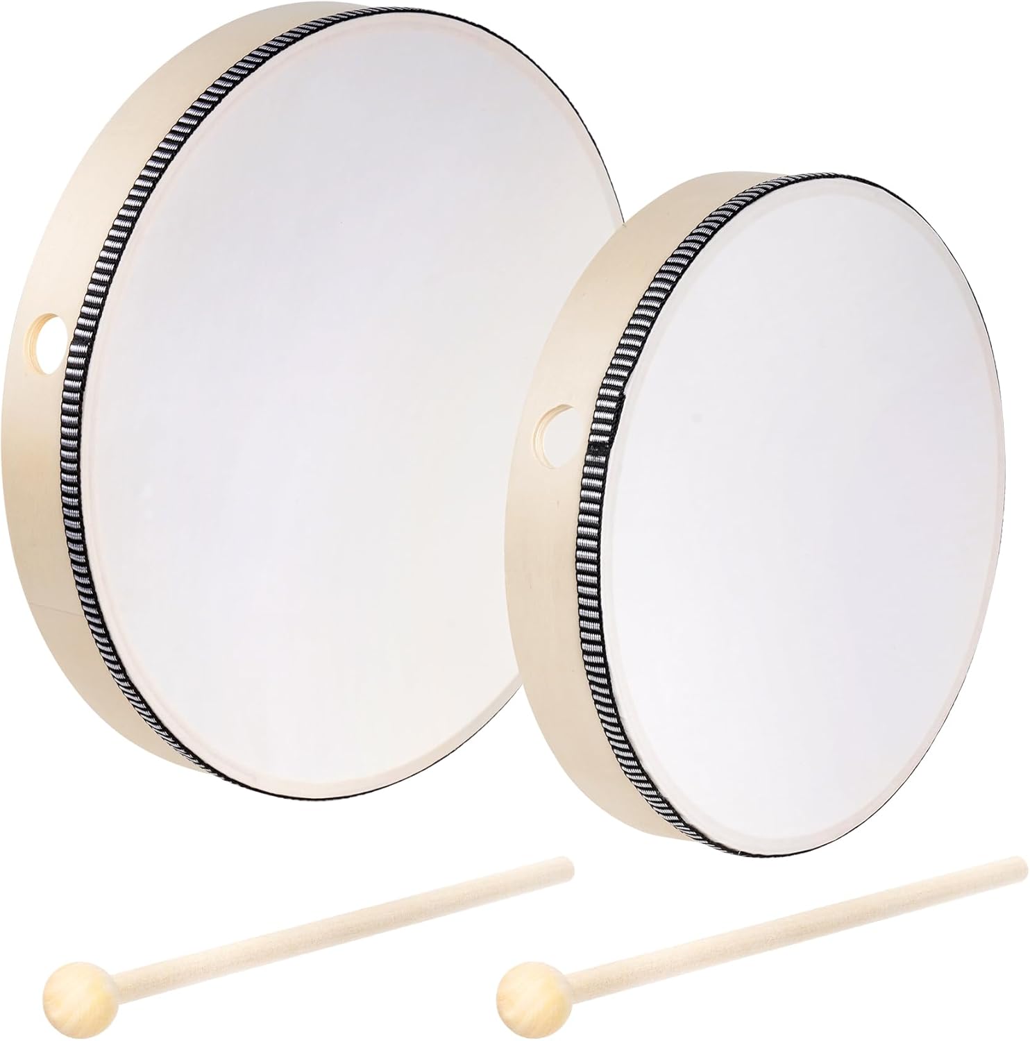 Nydotd Hand Drum Percussion Wood Frame Drum with Drum Stick Percussion Instruments Musical Performance Pro Hand Drum with Wooden Drum Beater (Wood Color, 12 Inch and 10 Inch)