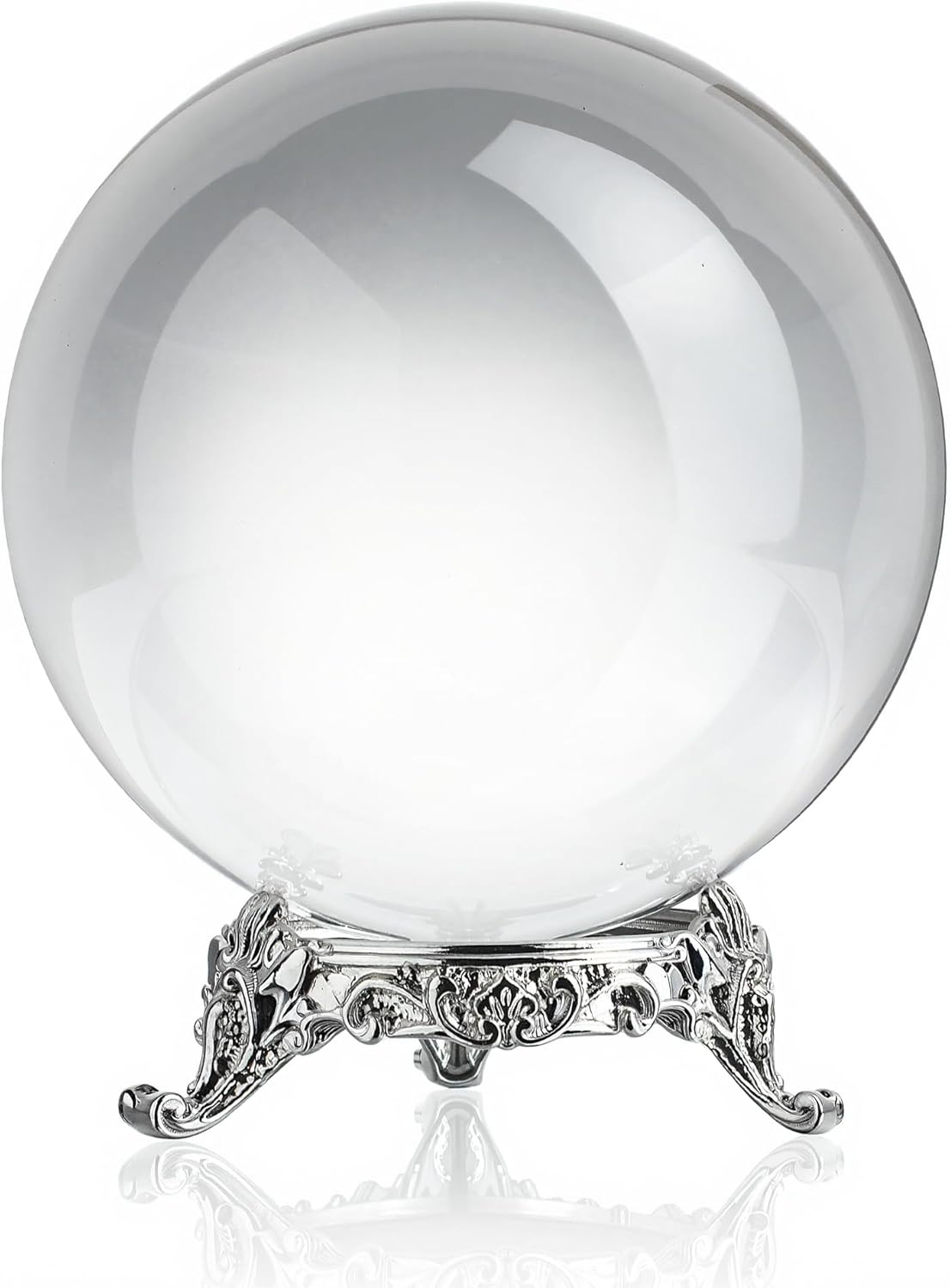 QFkris 80mm Clear Crystal Ball with Stand for Fortune Teller Divination Crystal Sphere for Magic, 3.1inch Decorative Ball for Lensball Photography, Feng Shui
