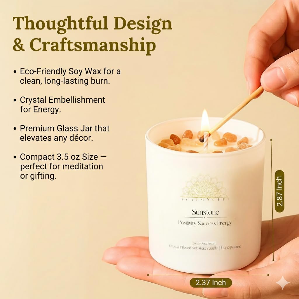 AvaConcept Healing Crystal Candle Gift Set – Set of 3 Amethyst, Amazonite & Sunstone Hand-Poured Soy Wax Lavender Jasmine, Coastal Breeze & Jungle Attachment Aromatherapy 3.5oz Each | Premium Gift Box - Image 5