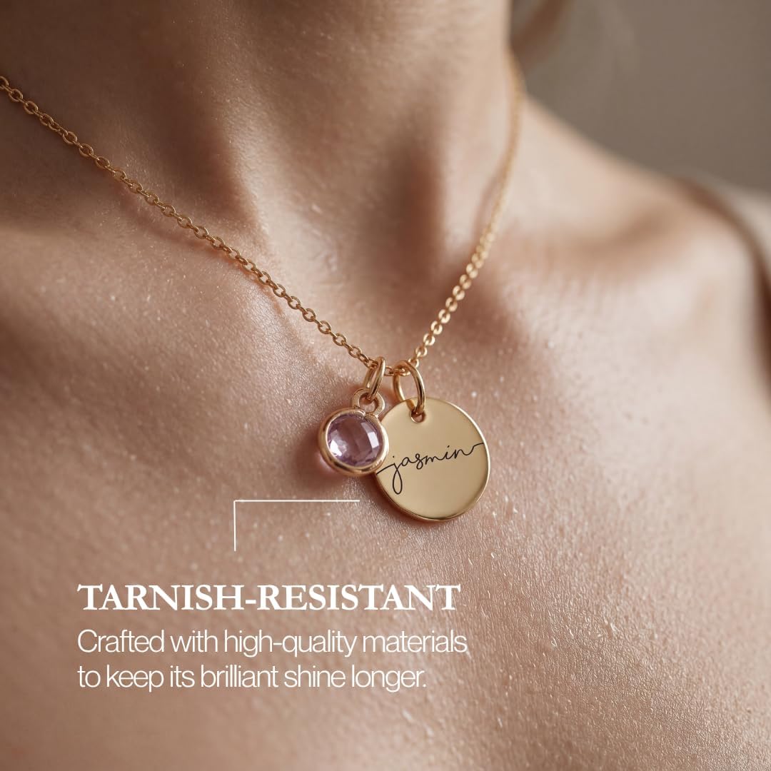 MignonandMignon Personalized Name Necklace with Birthstone | Custom Engraved Gold Pendant for Women | Dainty Tarnish-Free Jewelry Birthday Gift for Mom Grandma - Image 3