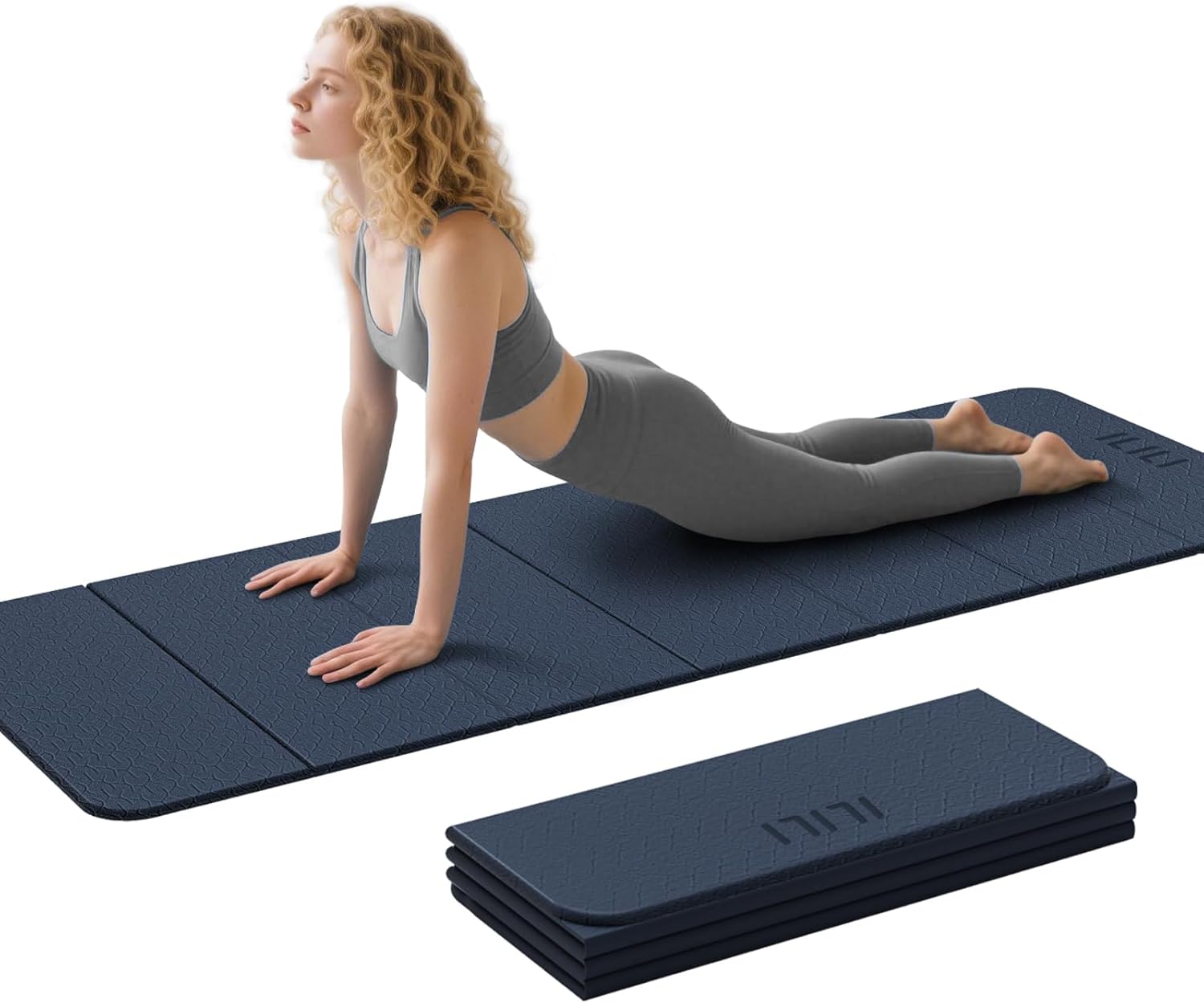 ILILI Foldable Yoga Mat 71 * 24 * 0.3 Inch, Lightweight TPE Non Slip Exercise Mat, Waterproof Portable Fitness Mat for Home Gym, Pilates, Stretching & Daily Workouts