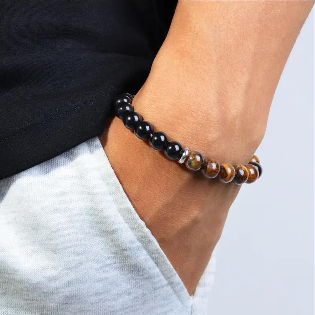 Triple Protection Healing Crystal Beaded Bracelet – Tiger Eye, Black Tourmaline & Hematite Natural Stone Jewelry – Strength & Positive Energy Gift for Men & Women – Christmas & Anniversary - Image 2