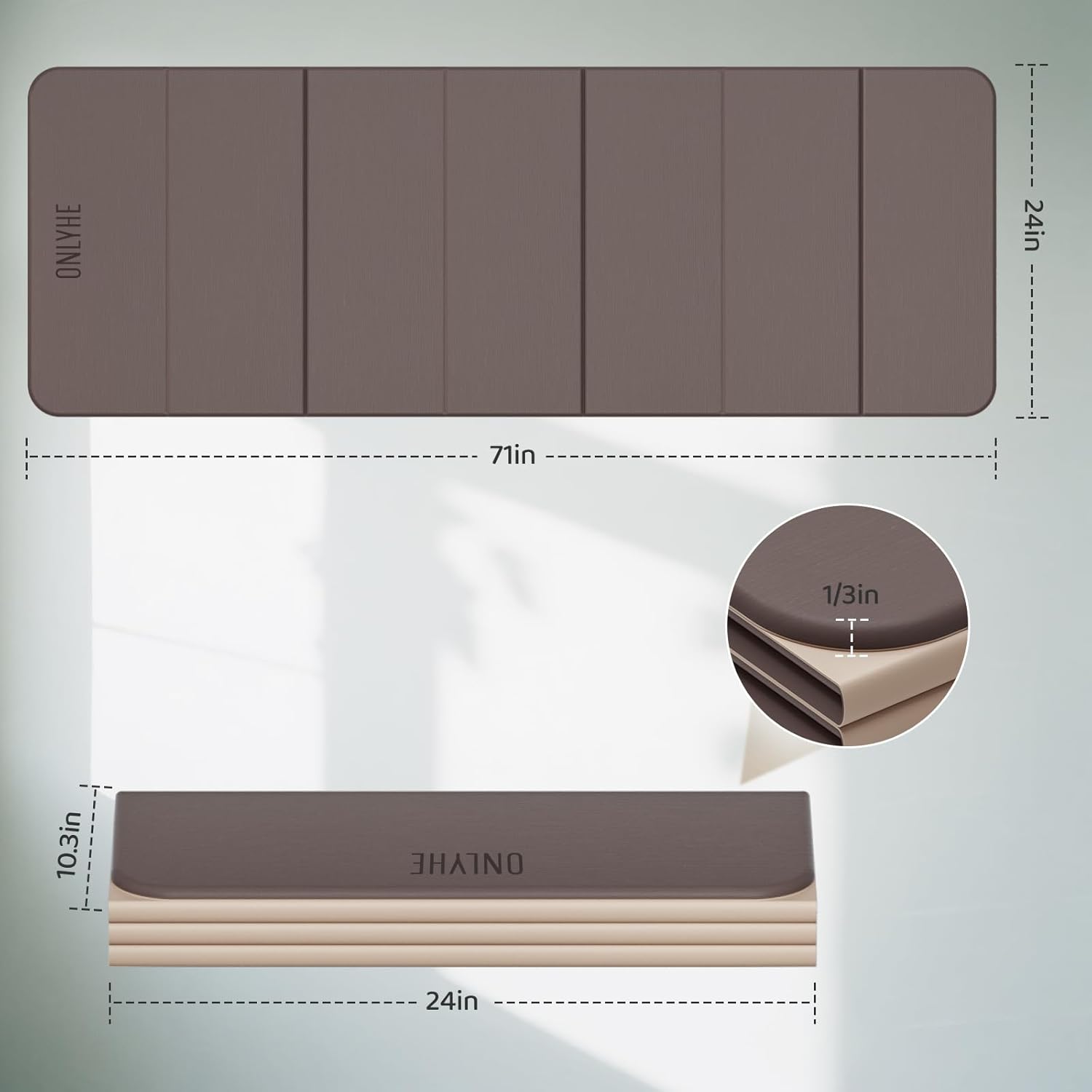 Foldable Yoga Mat Exercise Mat for Home Workout, Comfortable and Durable, 8mm Thick Portable Folding Mat, Non-Slip, Pilates Mat Thick, Outdoor Use, Meditation, Travel, Camping (71"x24" x 0.3") (Milk Coffee + Black) (Brown+Black) - Image 2