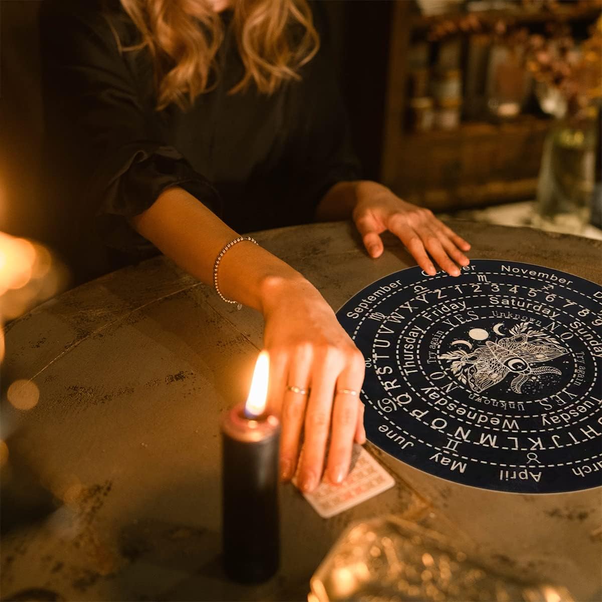 Golgner Wooden Divination, Wooden Pendulum Board Dowsing with Crystal Dowsing, Witchcraft Wiccan Altar Supplies Kit, Wooden Carven Board for Divination Decoration 9.8in - Image 5