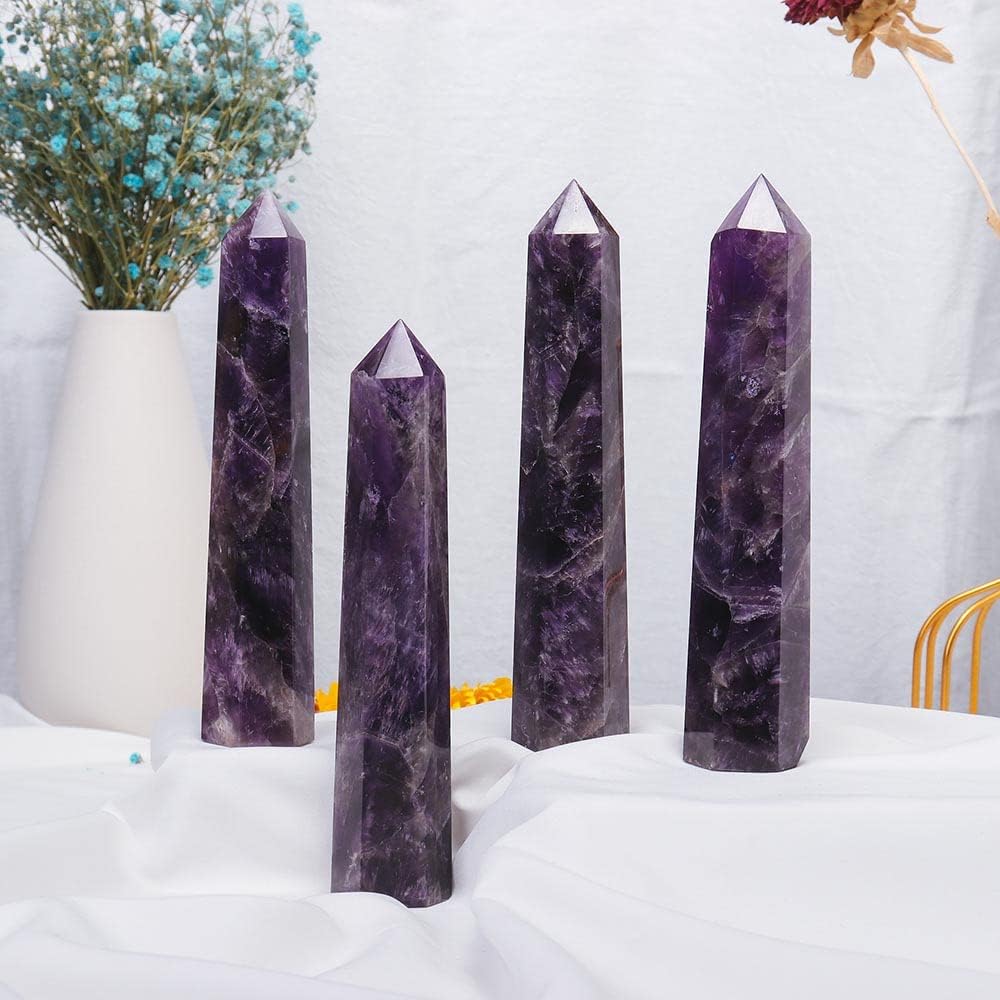Apengshi Amethyst Large Crystal Tower Natural Dream 5.9"-6.3" 6 Faceted Single Point Chakra Healing Crystal Wand Energy Meditation Stone Home Decor Collection Gift - Image 5