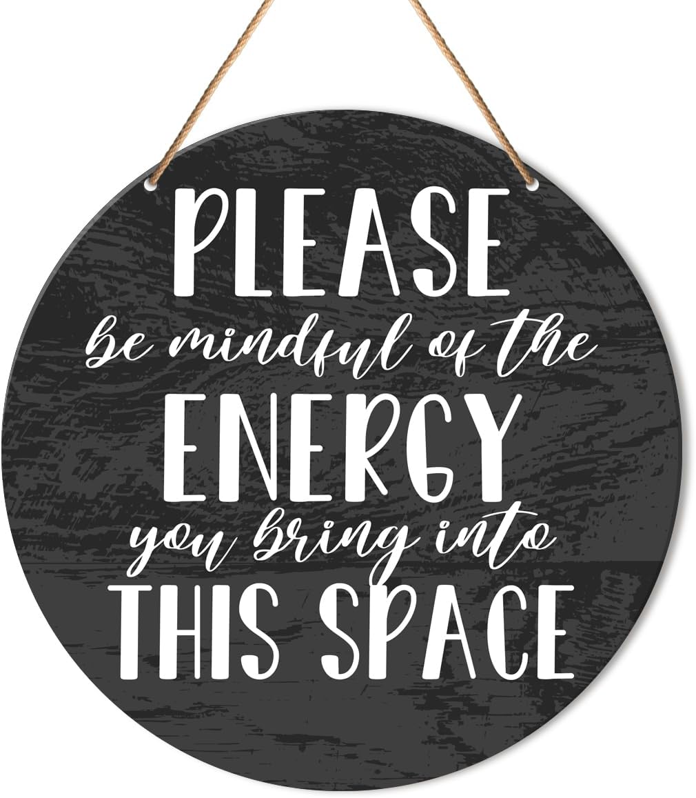 Positive Energy Door Sign, Zen Hanging Sign Decor Positive Energy Wall Decorations Witchy Sign for Door, Spiritual Room, Home, Meditation Yoga Room, Housewarming Gift for New House Home, Be Mindful Quote