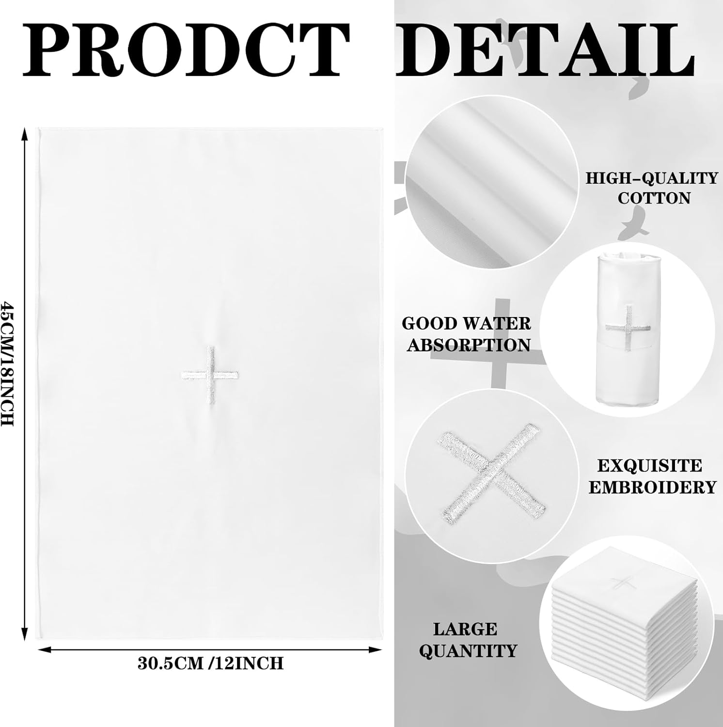 Tegeme 4 Pack of Embroidered Linen Purificator with Silver White Cross Center White Linen Altar Cloth Altar Supplies Corporal for Catholic Mass Communion Towel Supplies and Catholic Church Priest - Image 3