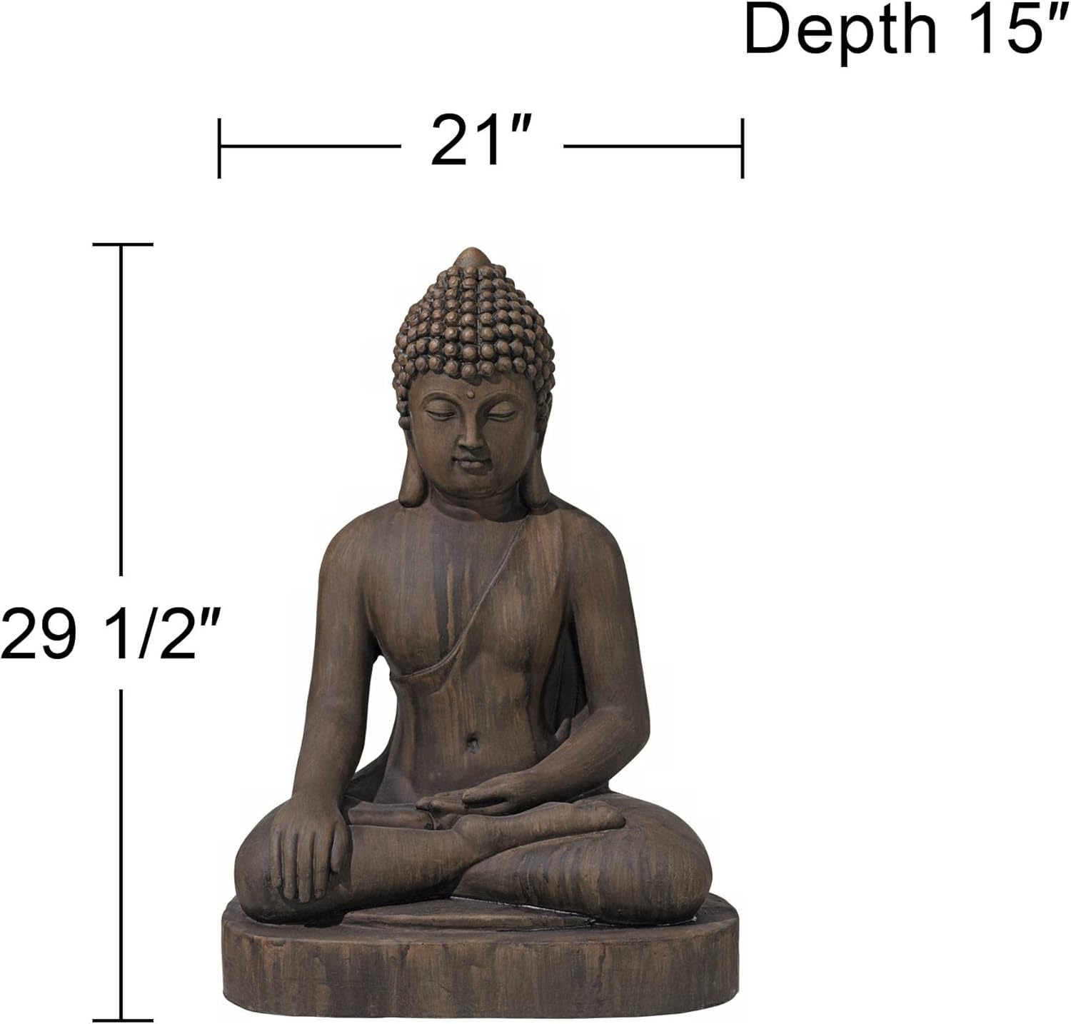John Timberland Sitting Buddha Statue Sculpture Zen Asian Japanese Garden Decor Outdoor Front Porch Patio Yard Outside Home Balcony House Dark Sandstone Faux Stone Finish Resin 29 1/2" Tall - Image 4