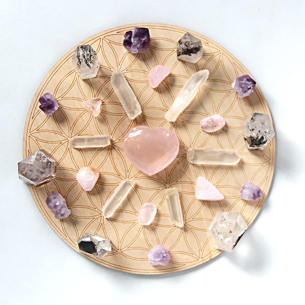 Flower of Life Wood Crystal Grid Altar Chakra Crystal Healing Sacred Geometry Metatron's Cube Witchcraft (B) - Image 3