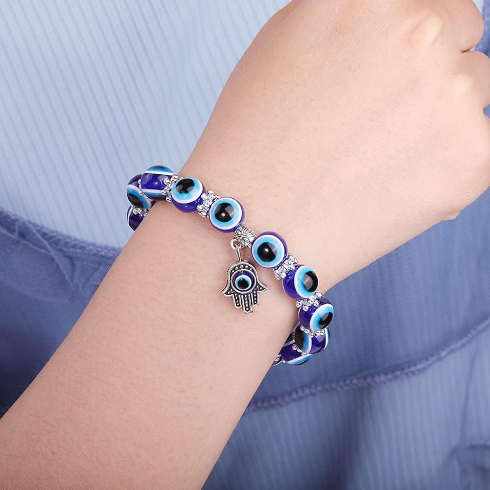 SUMMER LOVE Handmade Evil Eye Jewelry Blue Beaded Charm Stretch Bracelet Evil Eye Bracelet for Women Men Teens - Image 2