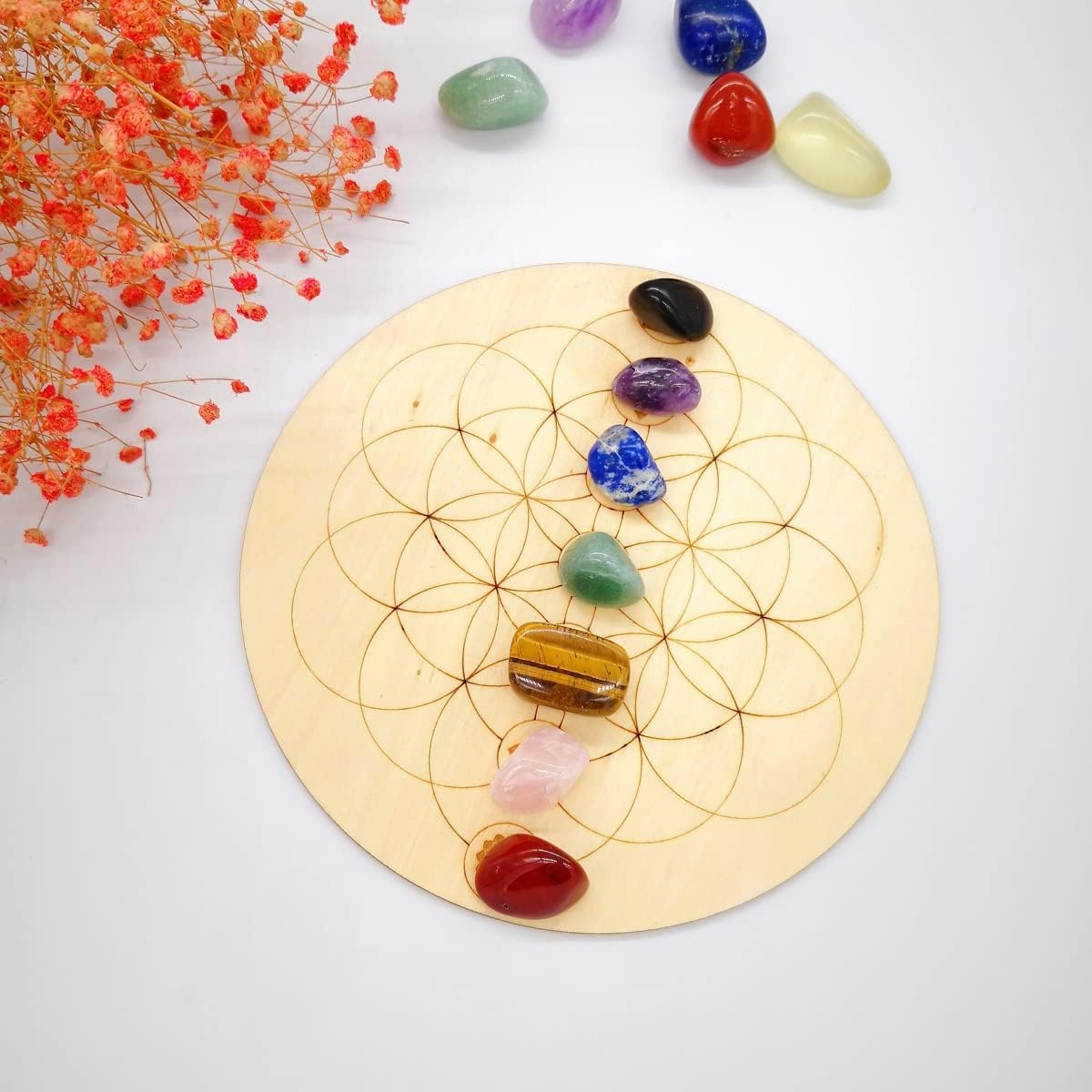 8’’ Wooden Crystal Grid Sacred Geometry Meditation's Cube Witchcraft,Grids for Crystal ,Decor Positive Energy Decor,Various Patterns are Available (8" Flower of Life 7 Chakras) - Image 3