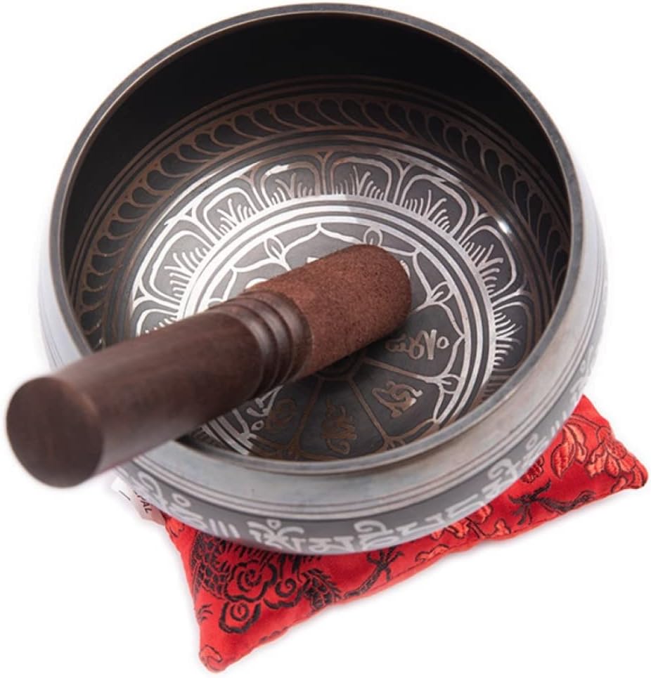 Premium Tibetan Singing Bowl Set – Handmade in Nepal Sound & Meditation Bowl – Spiritual Decor for Yoga, Wellness Spaces & Relaxation by Himalayan Bazaar (Brown & Red) - Image 6
