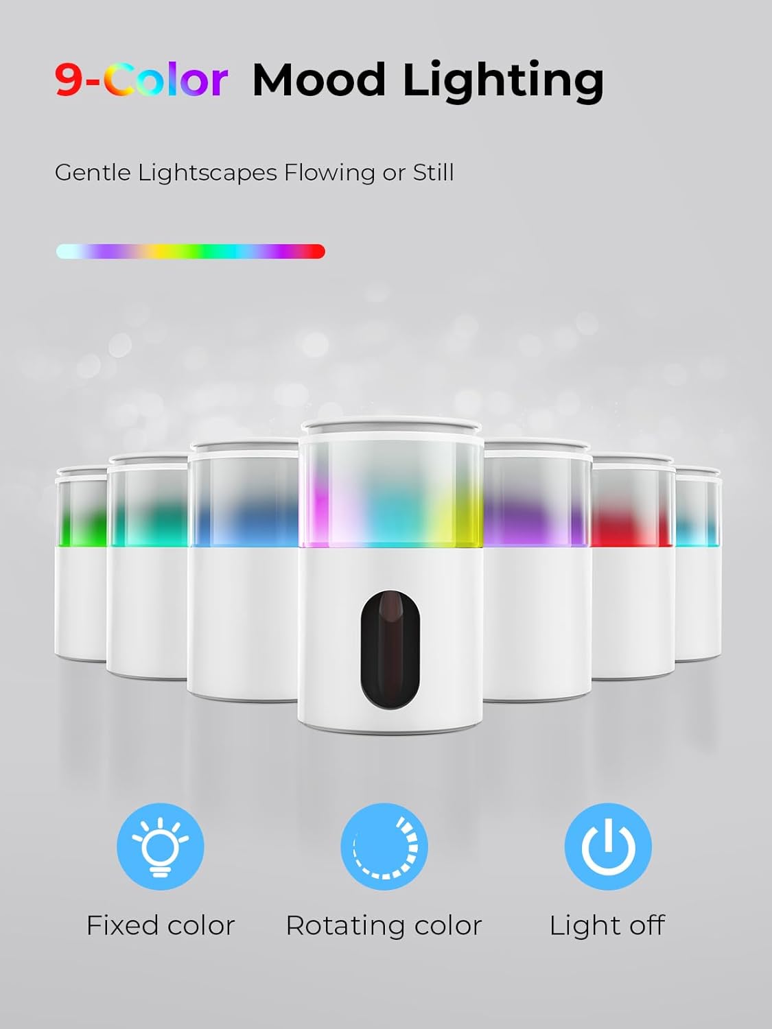 Waterless Essential Oil Diffuser: 𝟗 𝐂𝐨𝐥𝐨𝐫𝐬 𝐋𝐄𝐃 Scent Diffuser for Home&Car&Office - Portable Diffuser with 48H Battery, 4 Timers & 3 Mist Levels, Snow White - Image 2