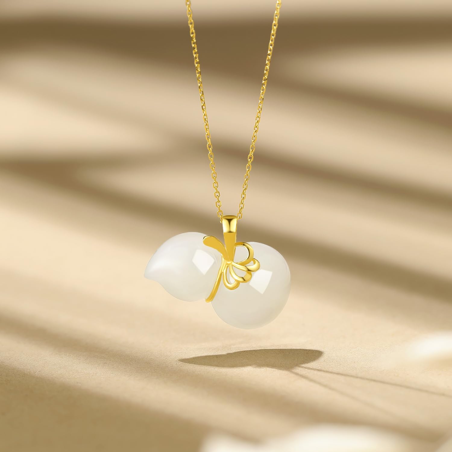 24K Gold Pendant Jade Gourd Charms Good Luck Jewelry Feng Shui Charm Natural White Jadeite Pendants Fortune Hetian Gemstone Wealth Healing Stone Protection Bead Lifetime Solid Gold Gifts for Women Men - Image 6