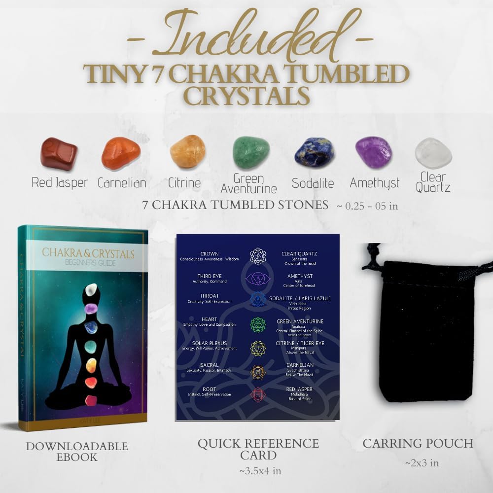 Crystals and Healing Stones Premium Kit Velvet Pouch - 7 Chakra Stones Healing Crystals Set, Ebook, Gift (Tiny 7 Chakra Stones) - Image 5