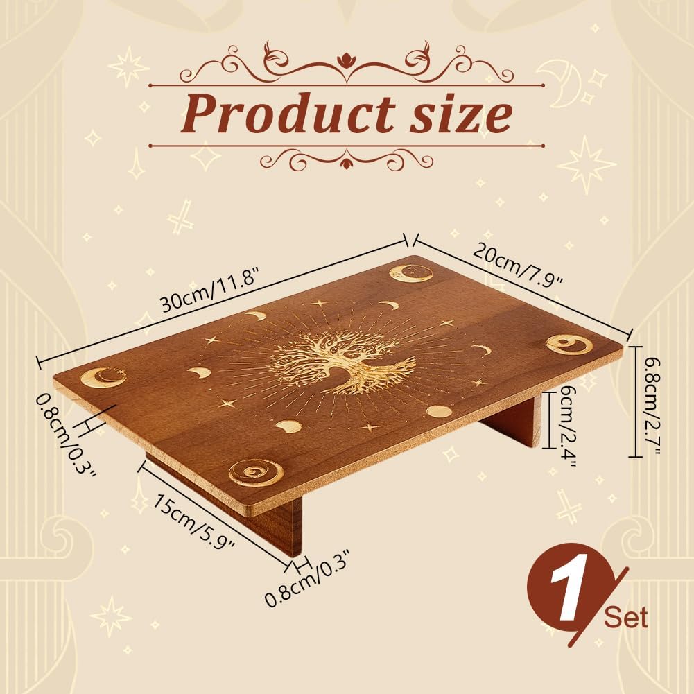 PH PandaHall Wooden Meditation Altar Table for Room Decor 11.8x7.8 inch | Wiccan Altar Table, Buddhist Shrine, Moon Phase Pattern Engraved, Tree of Life Pattern Engraved, Wiccan Supplies - Image 3
