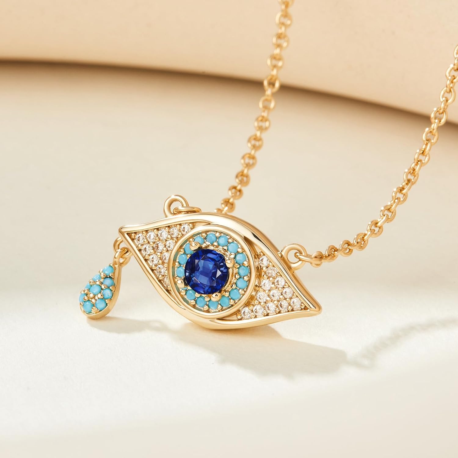Cicy Bell Evil Eye Necklace for Women 18k Gold Plated Pendant Necklace Cubic Zirconia Turquoise Dainty Trend Jewelry Gift, 16.1" + 1.9" Extender - Image 2
