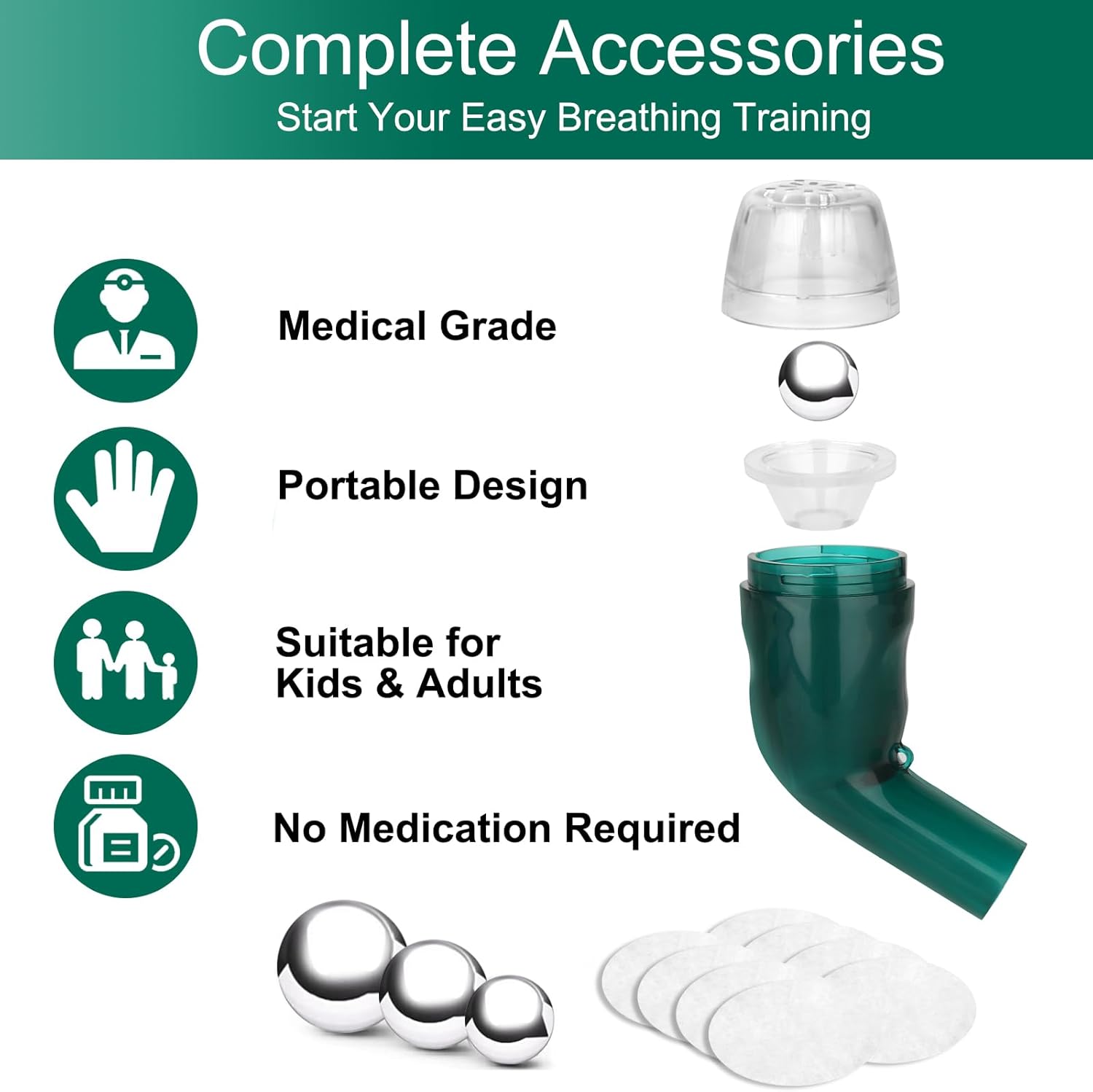 Giyosk Breathing Exercise Device for Lungs, Lung Expansion and Mucus Relief Device, Portable Expiratory Breathing Exerciser with A Set of Accessories, Breathing Trainer for Lung Cleanse(Green) - Image 2