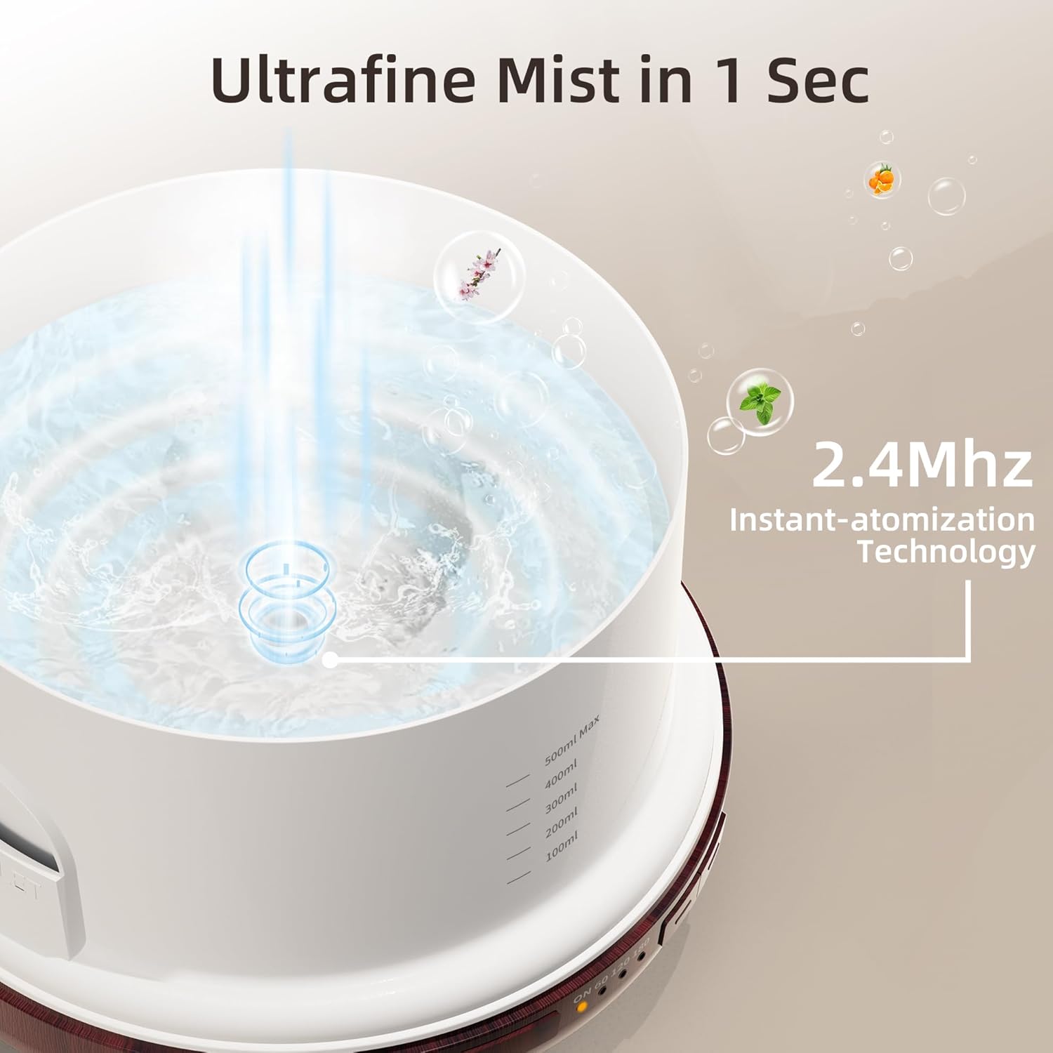 ASAKUKI Essential Oil Diffuser for Home, 500ML Aromatherapy Diffuser Humidifier with Remote Control, 7 Color LED Lights, Quiet Cool Mist Diffuser for Bedroom, Living Room, Office (Reddish-Brown) - Image 3