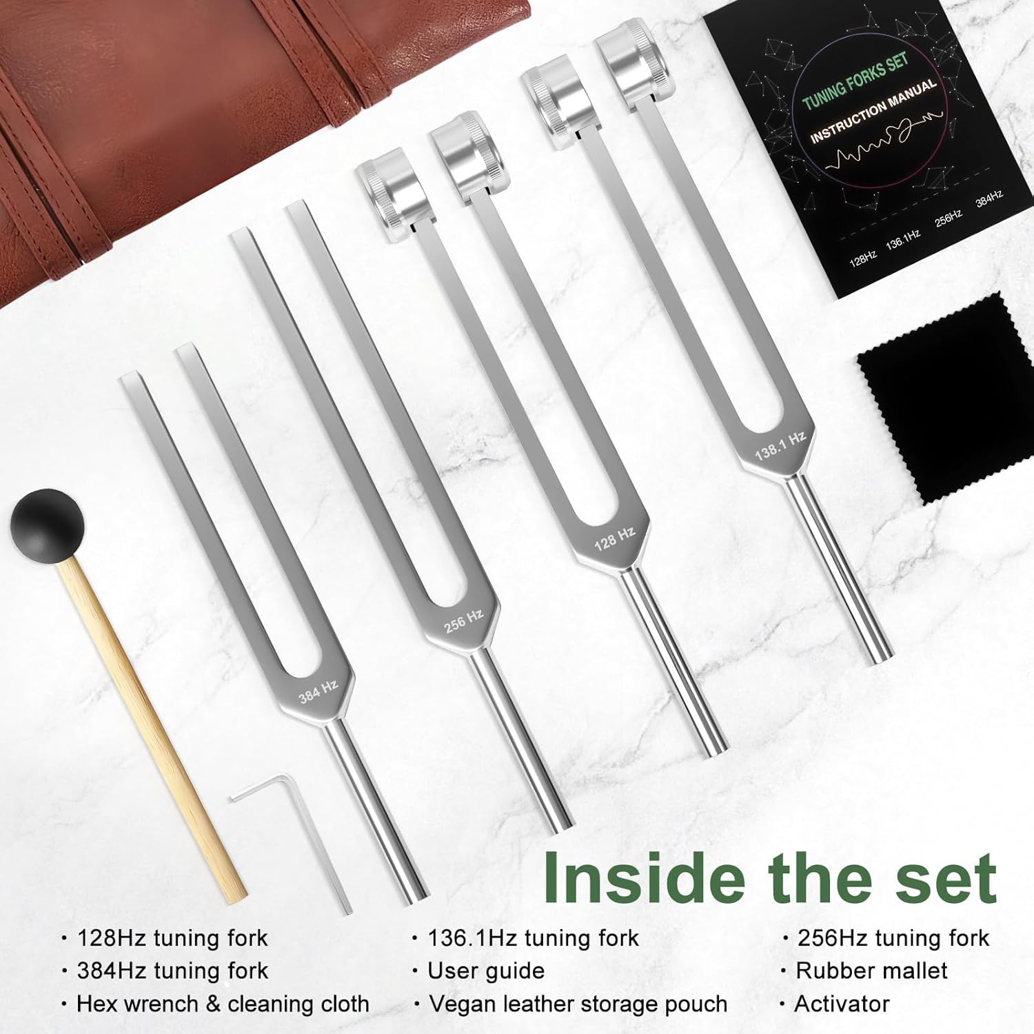 Tuning Forks for Healing Set – 128Hz 136.1Hz 256Hz 384Hz Weighted & Unweighted Resonance Sound Therapy Tuning Fork Set, Healing Instruments for Meditation Yoga Chakra Balance - Image 4