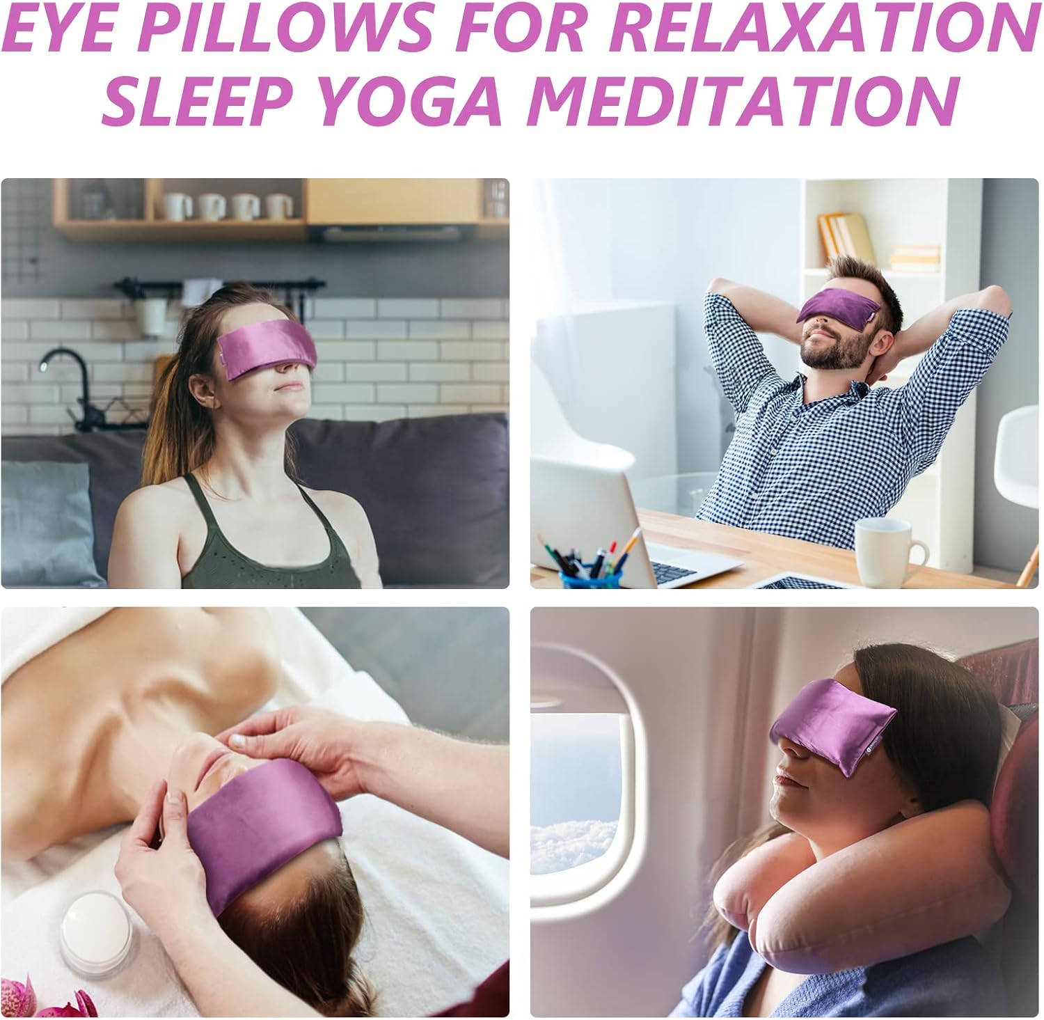 RelaxCoo Lavender Eye Pillow for Relaxation, Yoga, Sleeping, Weighted Eye Mask Heated for Headache, Sinus, Dry Eyes Relief, Moist Heat Eye Compress, Meditation Accessories with Aromatherapy, Pack of 2 - Image 5