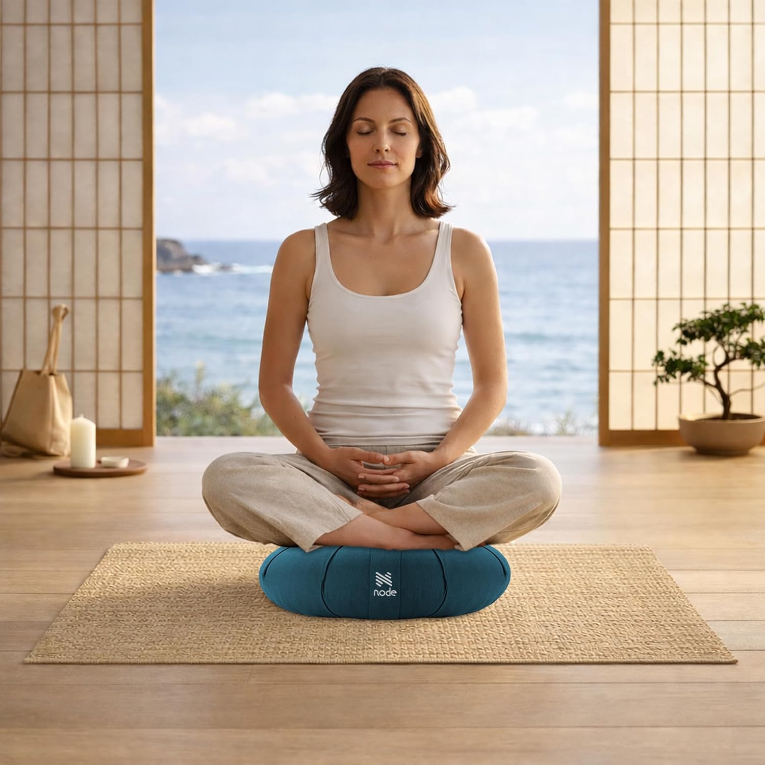 Zafu Meditation Cushion, 15" Round Buckwheat Yoga Pillow with Organic Cotton Cover - Image 7