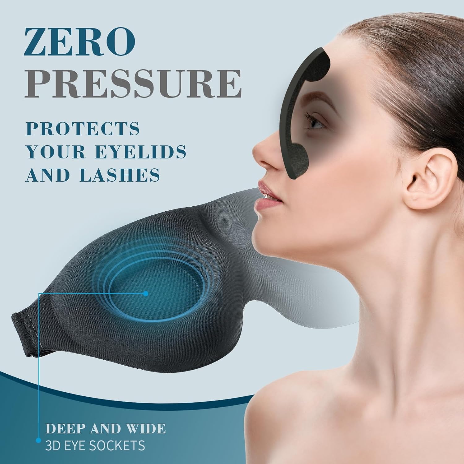 ZGGCD Sleep Mask for Side Sleeper, Light Blocking Sleeping Eye Mask for Women Men, 3D Contoured Cup Night Blindfold, Luxury Eye Cover Eyeshade with Adjustable Strap for Travel, Nap, Black - Image 4